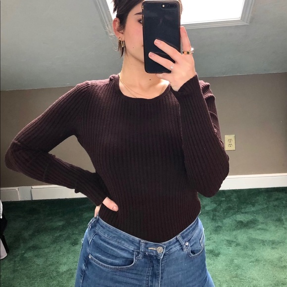 Form fitting dark brown lined long sleeve - Picture 3 of 4